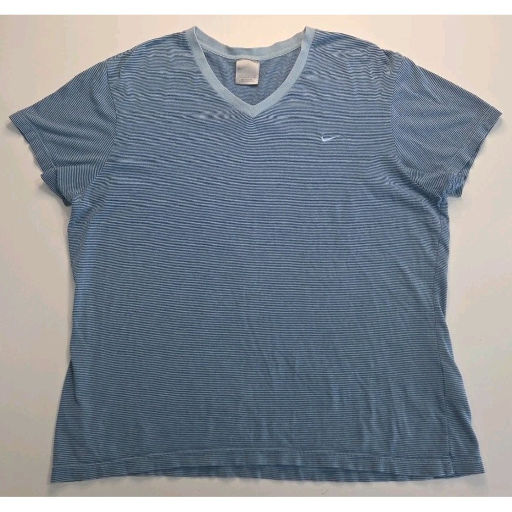 Nike V-neck Blue Striped Tshirt -Women's M 8-10